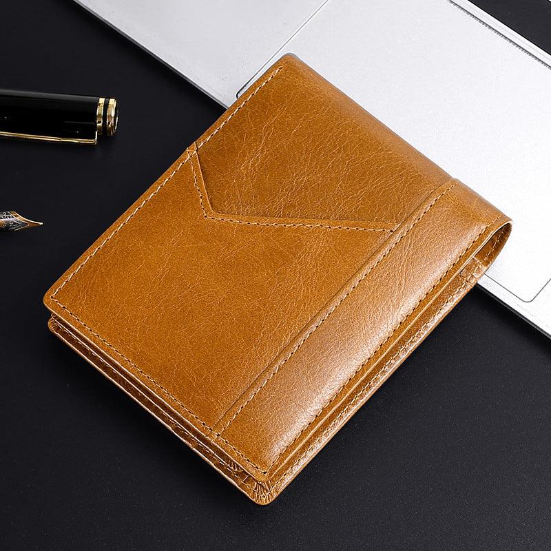 Anti-magnetic Theft Brush Retro Oil Leather Wallet Smooth Touch RFID Business Men Standard Wallet With Photo Window - melvincucci