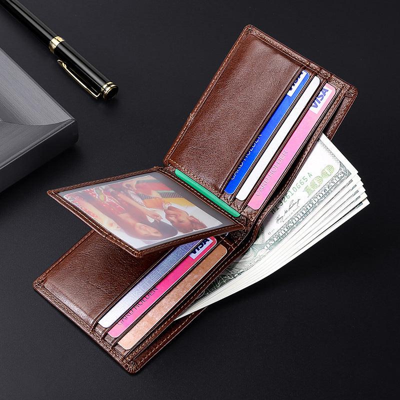 Anti-magnetic Theft Brush Retro Oil Leather Wallet Smooth Touch RFID Business Men Standard Wallet With Photo Window - melvincucci