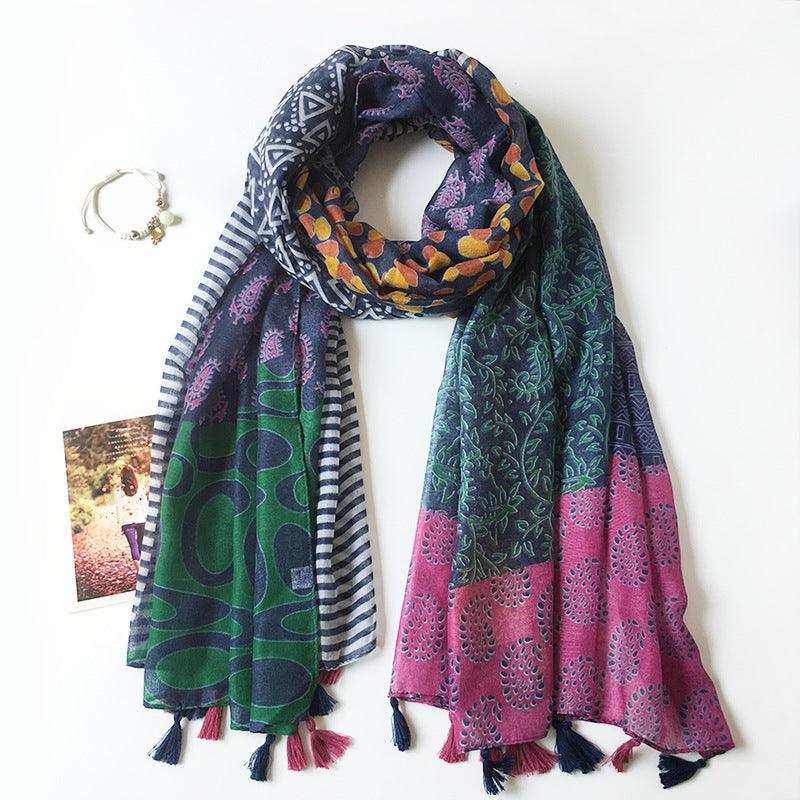 Anti-Sai Silk Scarf Women Geometric Cashew Print Thin Cotton And Linen Scarf - melvincucci