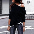 Autumn and Winter Fashion Casual New Slant Collar Long Sleeve Loose T-shirt - melvincucci