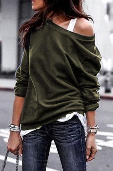 Autumn and Winter Fashion Casual New Slant Collar Long Sleeve Loose T-shirt - melvincucci