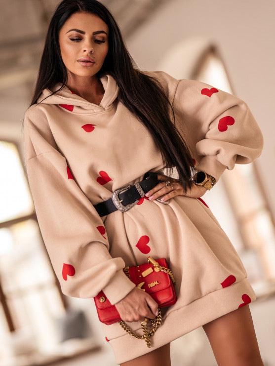 Autumn And Winter Long Loose Heart-Shaped Printed Sweatshirt Sweatshirt Women - melvincucci