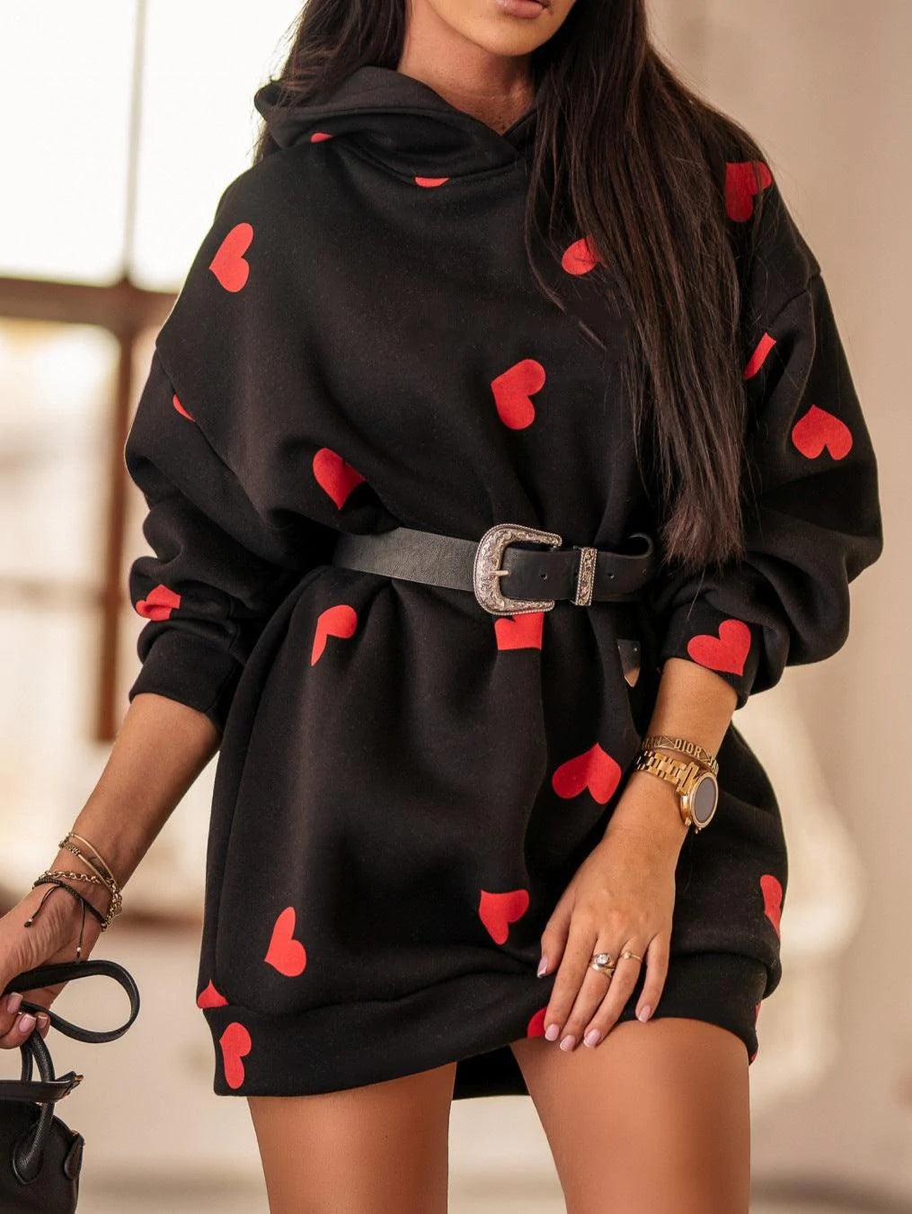 Autumn And Winter Long Loose Heart-Shaped Printed Sweatshirt Sweatshirt Women - melvincucci