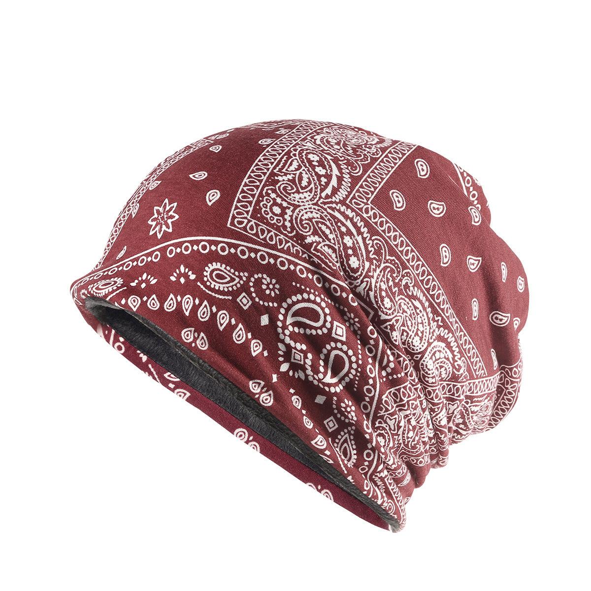 Autumn And Winter Windproof Earmuff Head Hat Cashew Flower Print Pile Hat Men And Women - melvincucci