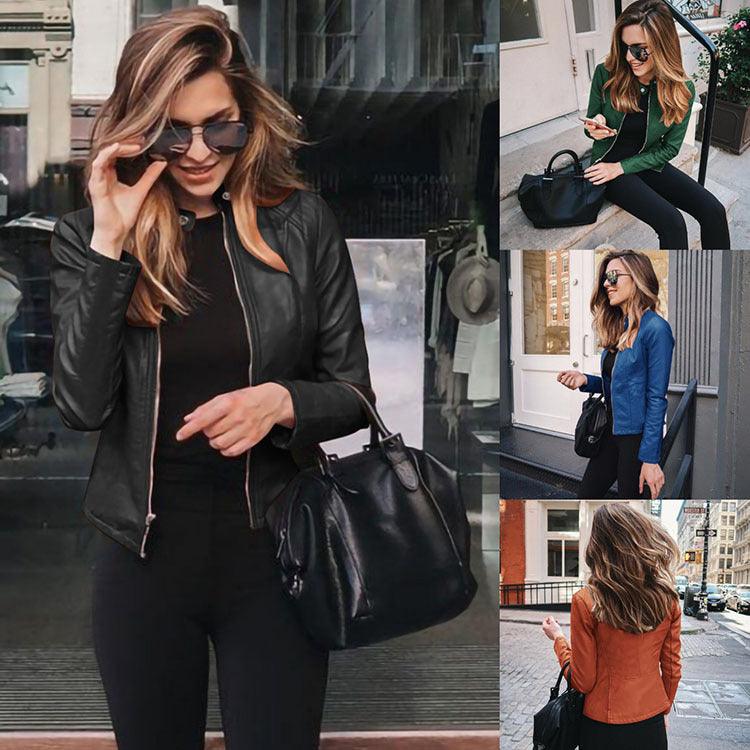 Autumn And Winter Women Fashion Leather Pu Suit Jacket - melvincucci