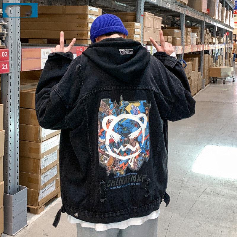 Autumn Creative Graffiti Print Denim Jacket Men - melvincucci
