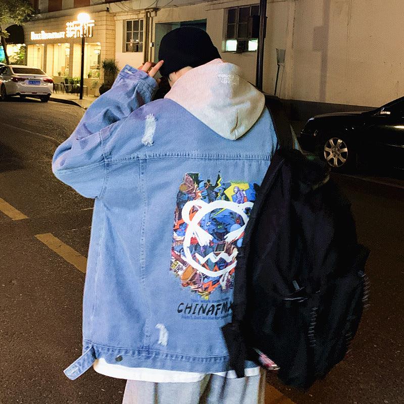 Autumn Creative Graffiti Print Denim Jacket Men - melvincucci