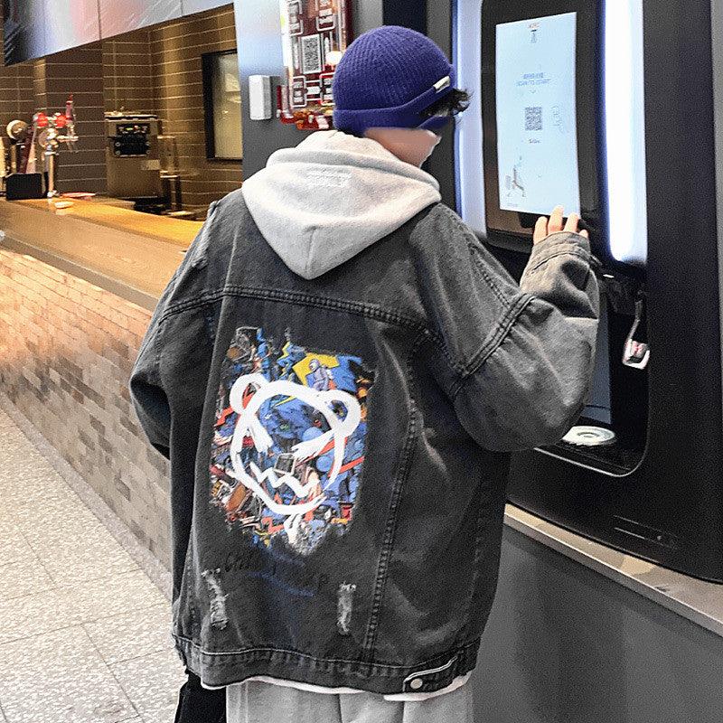 Autumn Creative Graffiti Print Denim Jacket Men - melvincucci