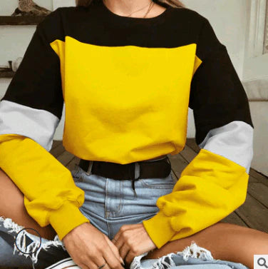 Autumn Fashion Patchwork Color Sweatshirts Womens 2021 Long Sleeve Sweatshirt Hoodies Tops - melvincucci