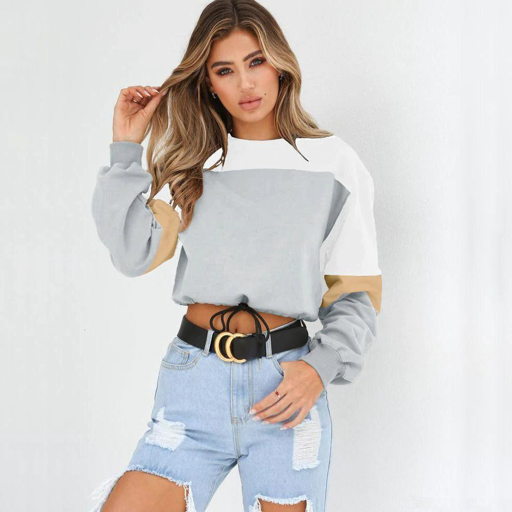 Autumn Fashion Patchwork Color Sweatshirts Womens 2021 Long Sleeve Sweatshirt Hoodies Tops - melvincucci