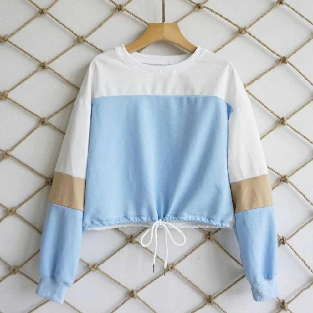 Autumn Fashion Patchwork Color Sweatshirts Womens 2021 Long Sleeve Sweatshirt Hoodies Tops - melvincucci