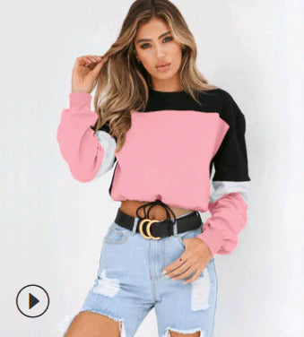 Autumn Fashion Patchwork Color Sweatshirts Womens 2021 Long Sleeve Sweatshirt Hoodies Tops - melvincucci