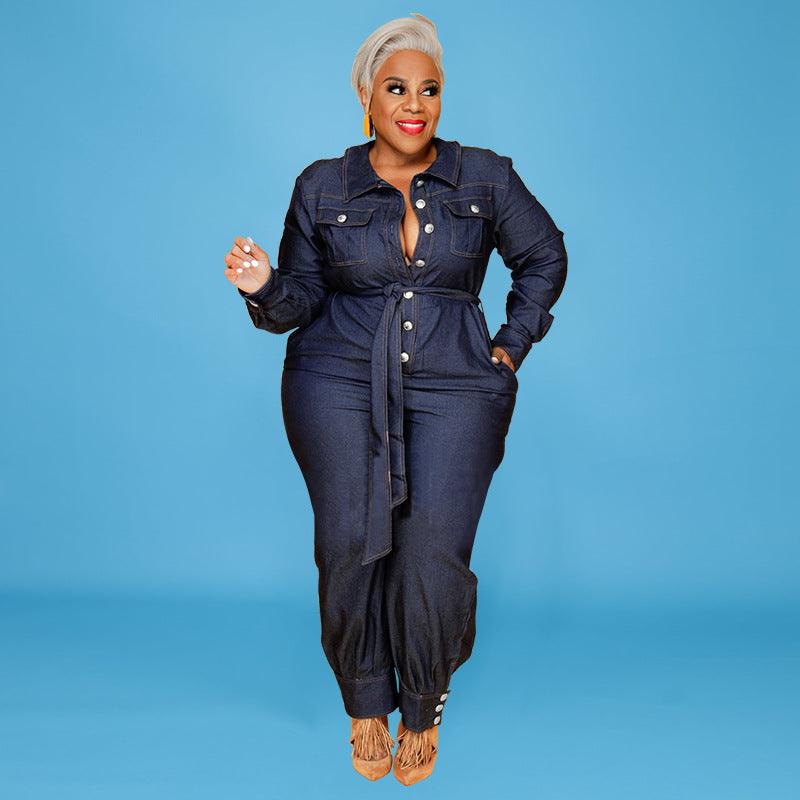 Autumn Lazada Rpmpers Plus Big Size Fat Women Denim Jumpsuit - melvincucci