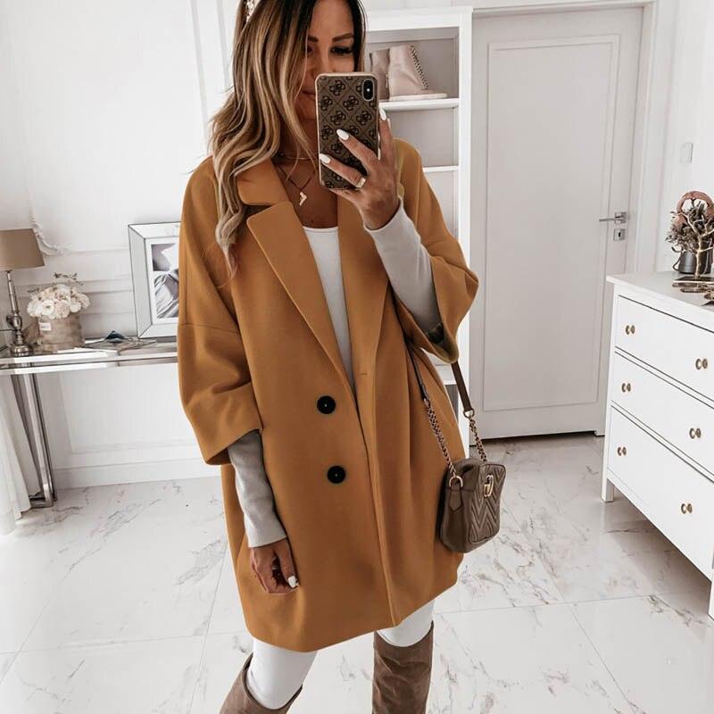 Autumn Winter Women Coats 2XL Plus Long Wool Size Warm Elegant Vintage women Coat khaki Jacket - melvincucci