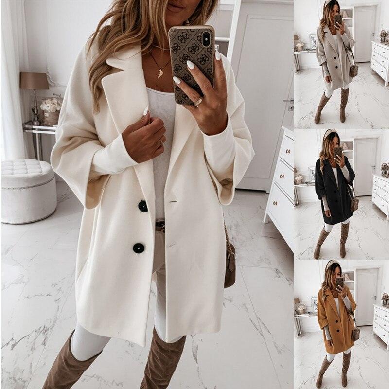 Autumn Winter Women Coats 2XL Plus Long Wool Size Warm Elegant Vintage women Coat khaki Jacket - melvincucci