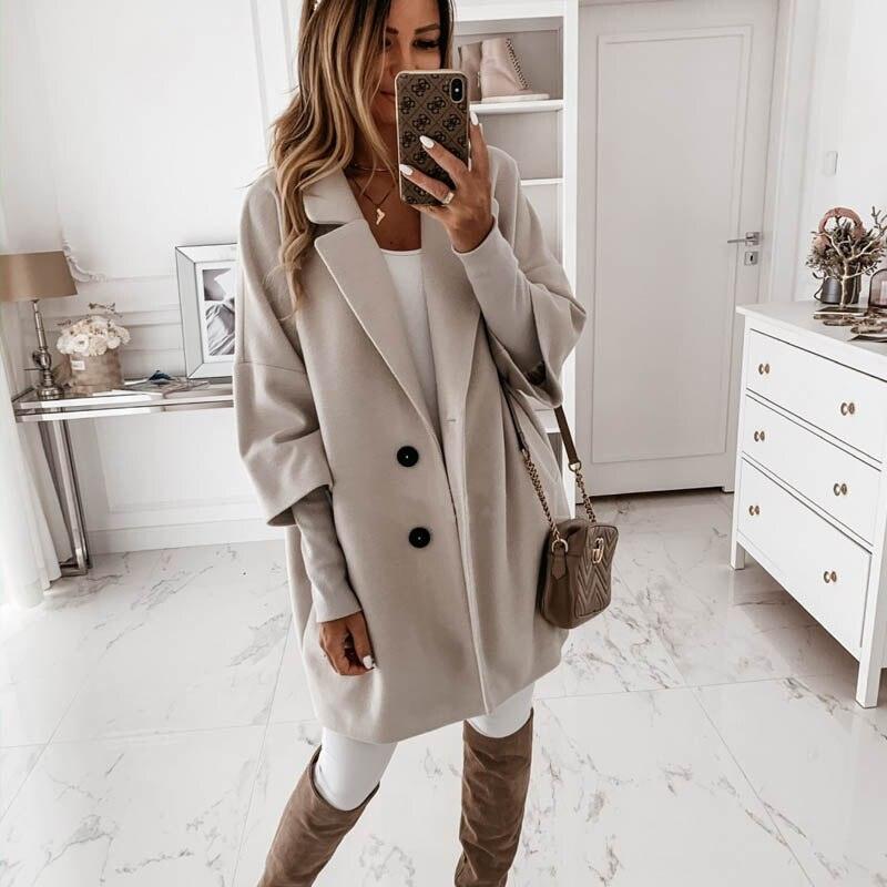 Autumn Winter Women Coats 2XL Plus Long Wool Size Warm Elegant Vintage women Coat khaki Jacket - melvincucci