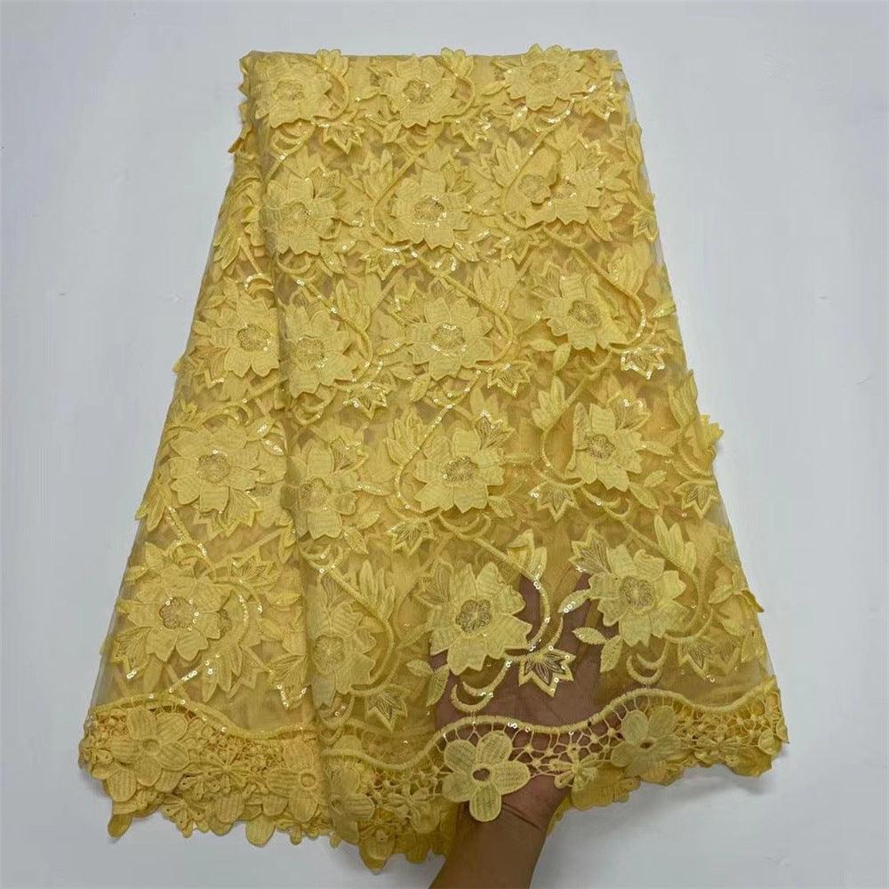 Water Soluble Lace With Sequins Embroidered Flower Texture Mesh Fabric - melvincucci