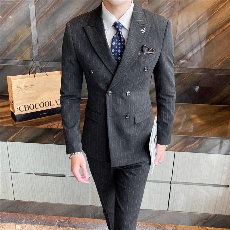 Men's Business Casual Double Breasted Striped Suit - melvincucci
