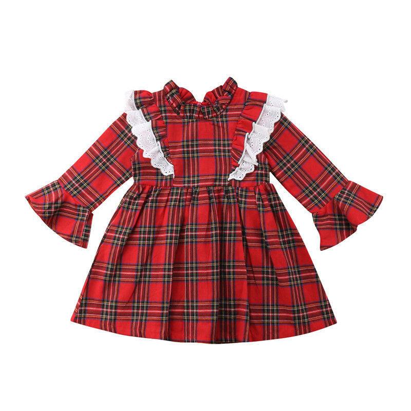 Children's Red Plaid Lace Flying Sleeves - melvincucci