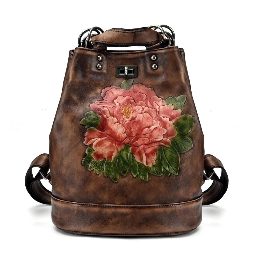 Backpack Women Retro Leather Women Bag Tree Cream Leather Backpack - melvincucci