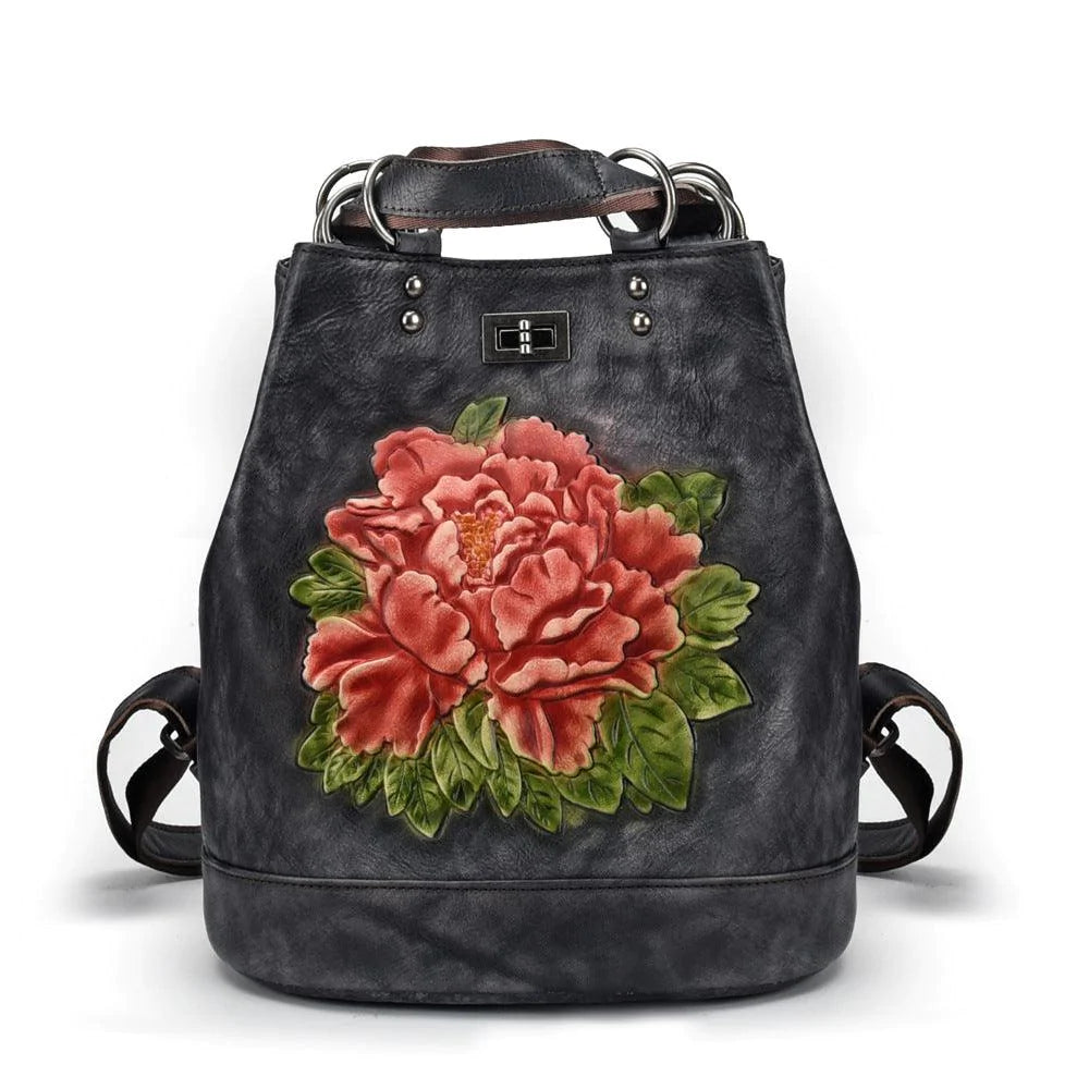 Backpack Women Retro Leather Women Bag Tree Cream Leather Backpack - melvincucci