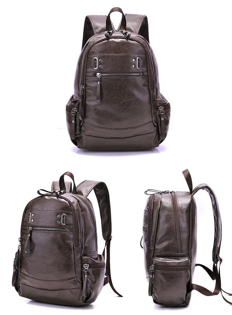 Backpacks for men Bag PU Black Leather Men's Shoulder Bags Fashion Male Business Casual Boy Vintage Men Backpack School Bag - melvincucci