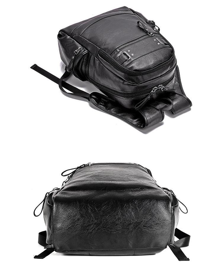 Backpacks for men Bag PU Black Leather Men's Shoulder Bags Fashion Male Business Casual Boy Vintage Men Backpack School Bag - melvincucci