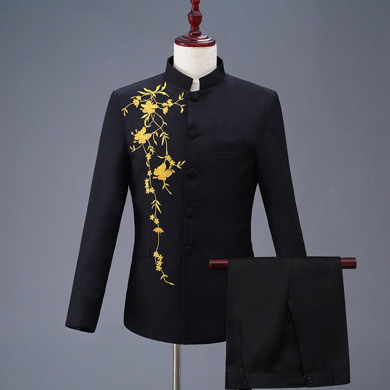 Men's Chorus Tunic Gold Embroidered Stand Collar - melvincucci