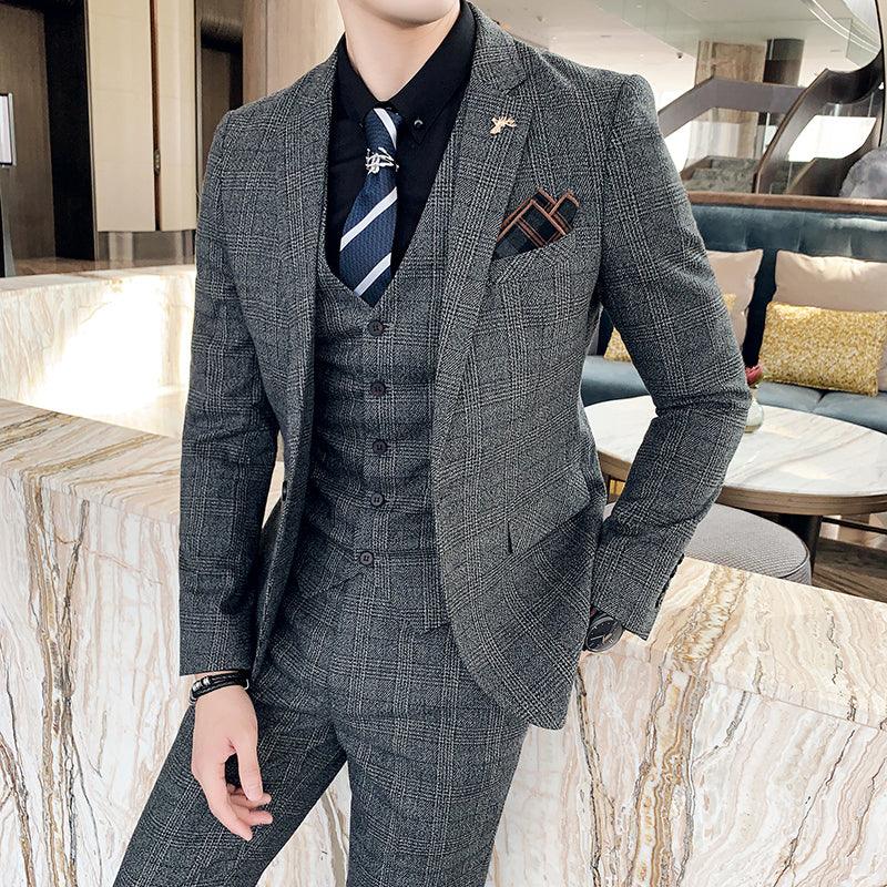 Slim-fit Check Three-piece Men's Casual Suit - melvincucci