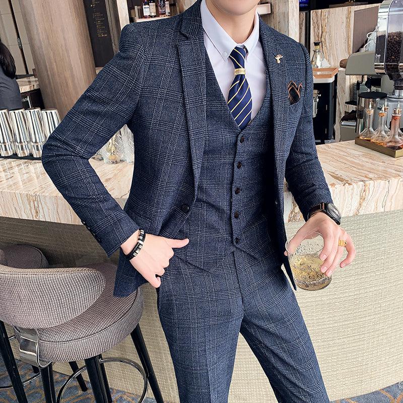 Slim-fit Check Three-piece Men's Casual Suit - melvincucci