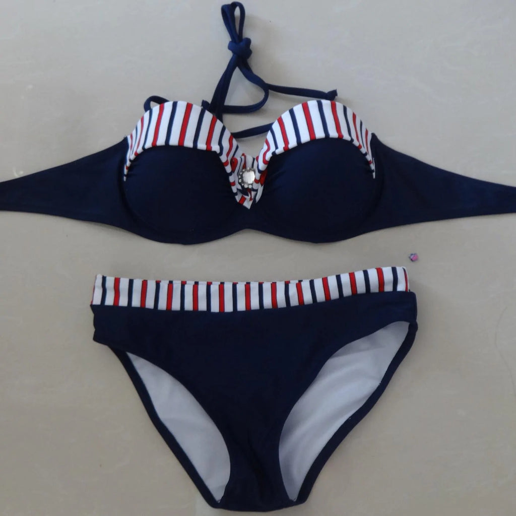 Beach Patchwork Bikinis Set Beach Women Blue Bikini Sexy Swimsuit Bandeau Swimwear Bathing Suit Maillot De Bain Biquini E704 - melvincucci