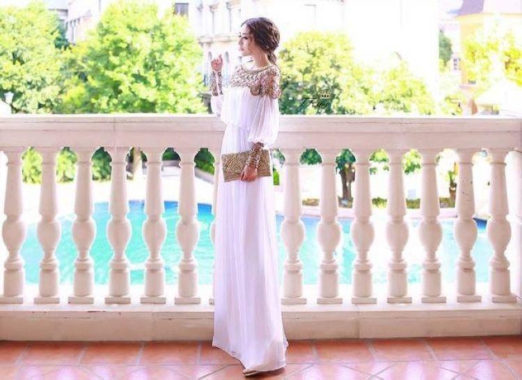 Beaded Chiffon Dress Bohemian Long Dress Bridesmaid Dress - melvincucci