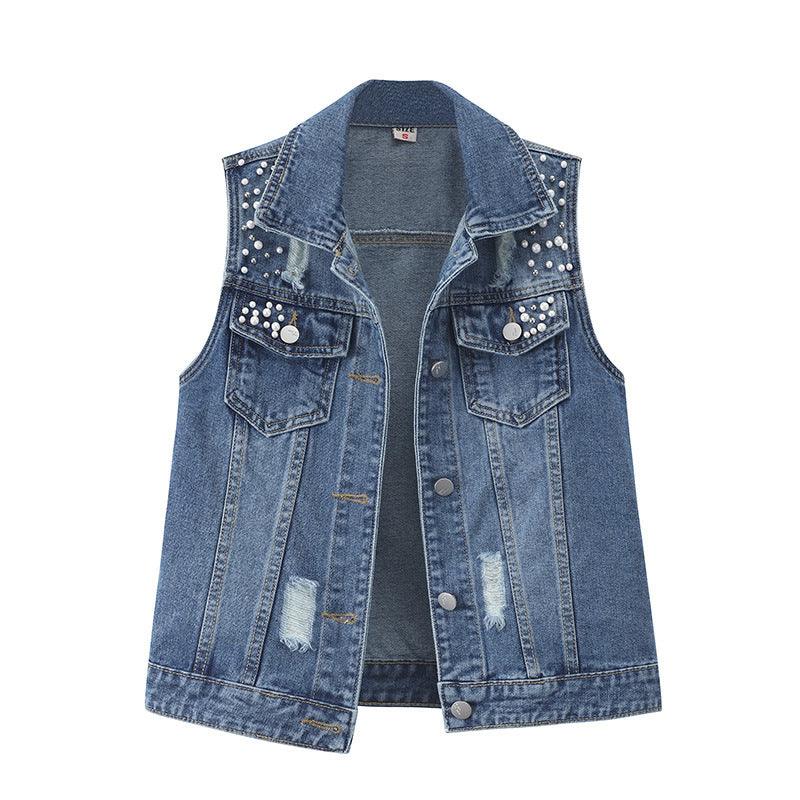 Beaded Denim Vest Women Loose Fashion Vest Vest - melvincucci