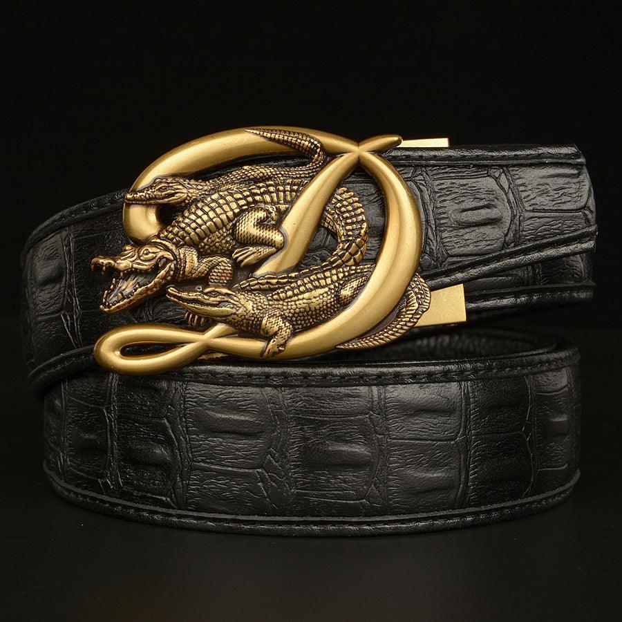BeltCrocodile Buckle Men Belt Real Cowhide Automatic Buckle Casual - melvincucci