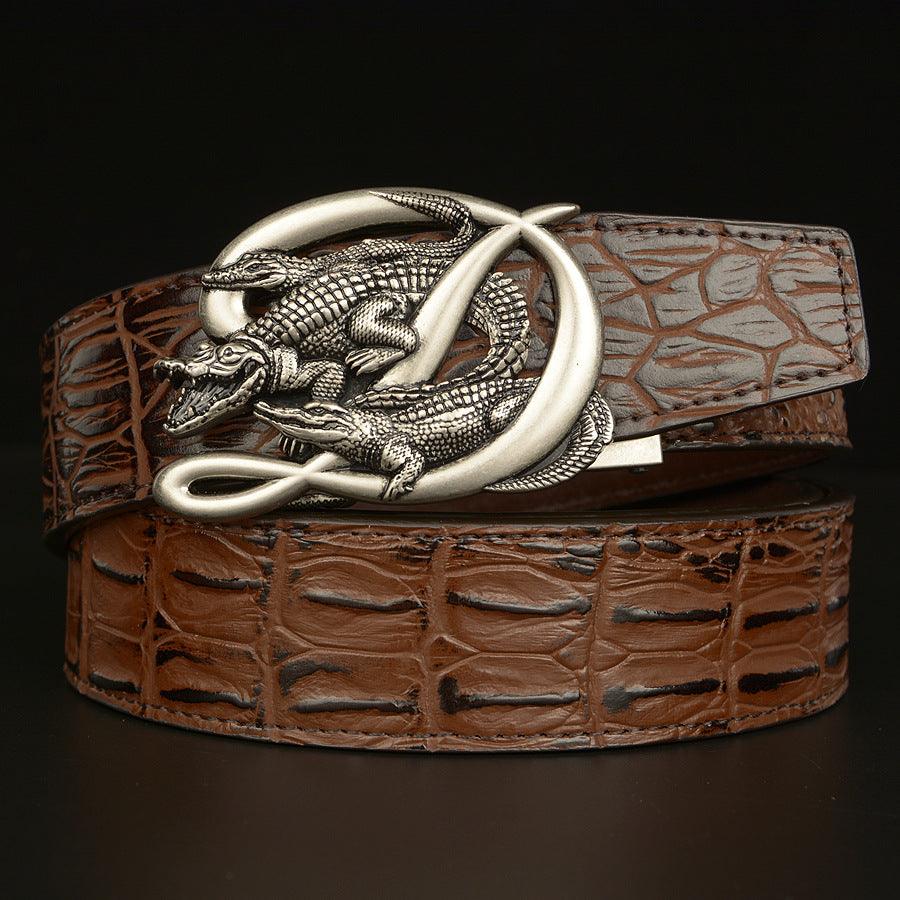 BeltCrocodile Buckle Men Belt Real Cowhide Automatic Buckle Casual - melvincucci