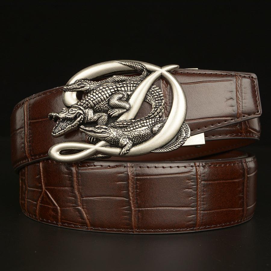 BeltCrocodile Buckle Men Belt Real Cowhide Automatic Buckle Casual - melvincucci