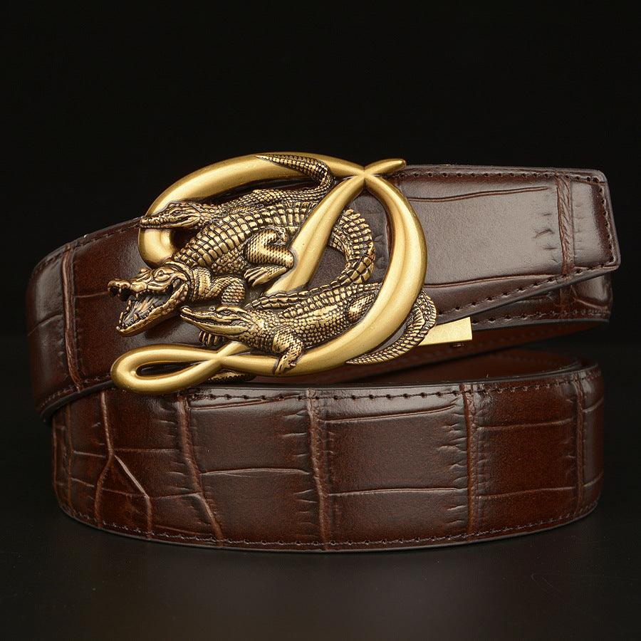BeltCrocodile Buckle Men Belt Real Cowhide Automatic Buckle Casual - melvincucci