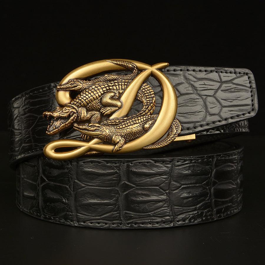 BeltCrocodile Buckle Men Belt Real Cowhide Automatic Buckle Casual - melvincucci