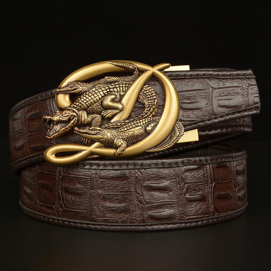 BeltCrocodile Buckle Men Belt Real Cowhide Automatic Buckle Casual - melvincucci