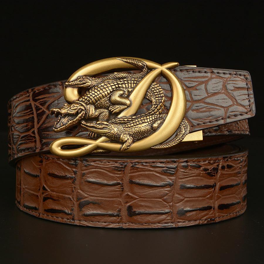 BeltCrocodile Buckle Men Belt Real Cowhide Automatic Buckle Casual - melvincucci