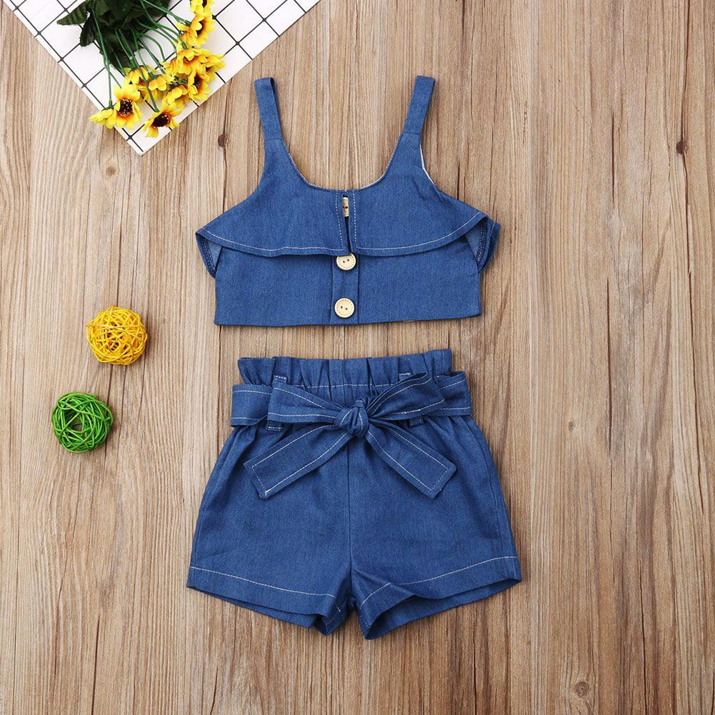 Big Kids Children's Sling Shorts Denim Suit Women - melvincucci