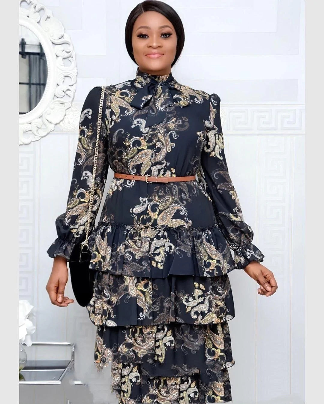 Big Size Female Dress African Women's Clothes 3xl With Belt - melvincucci