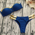 Bikinis Set Women Swimwear Push Up Paded Bikinis Bronzing Solid Swumsuit Strapless Women Beachwear Bathing Suit - melvincucci