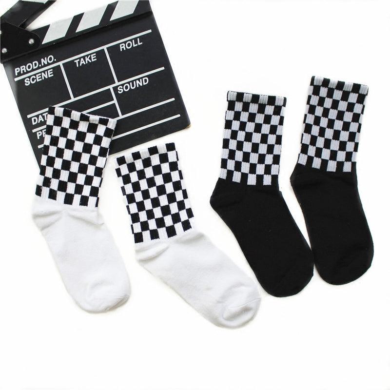 Black and white rhombus square socks women and men cotton socks - melvincucci