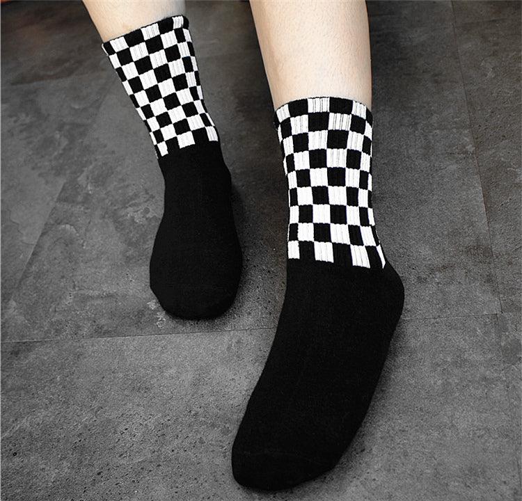 Black and white rhombus square socks women and men cotton socks - melvincucci