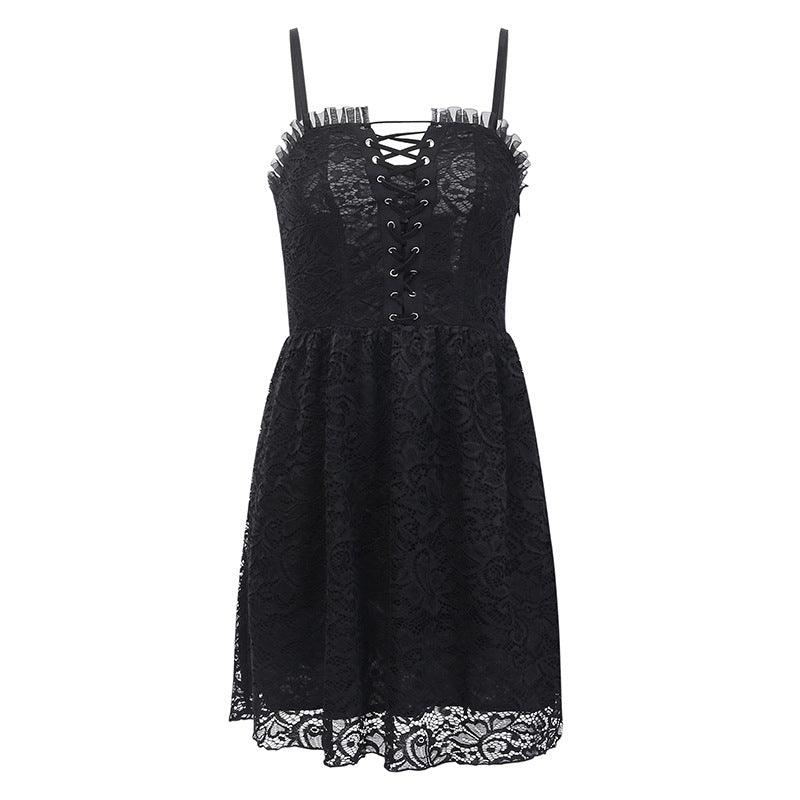 Black Lace Dress Female Backless Sexy Suspenders - melvincucci