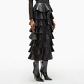 Black PU leather thin ruffled cake skirt - melvincucci