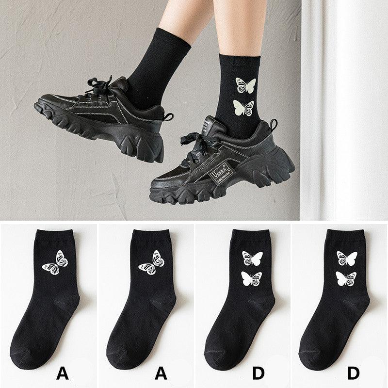 Black socks women luminous butterfly tube socks - melvincucci