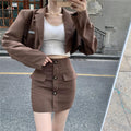 Blazer High Waist A Line Skirt Coffee Color Hong Kong Style Suit Women - melvincucci