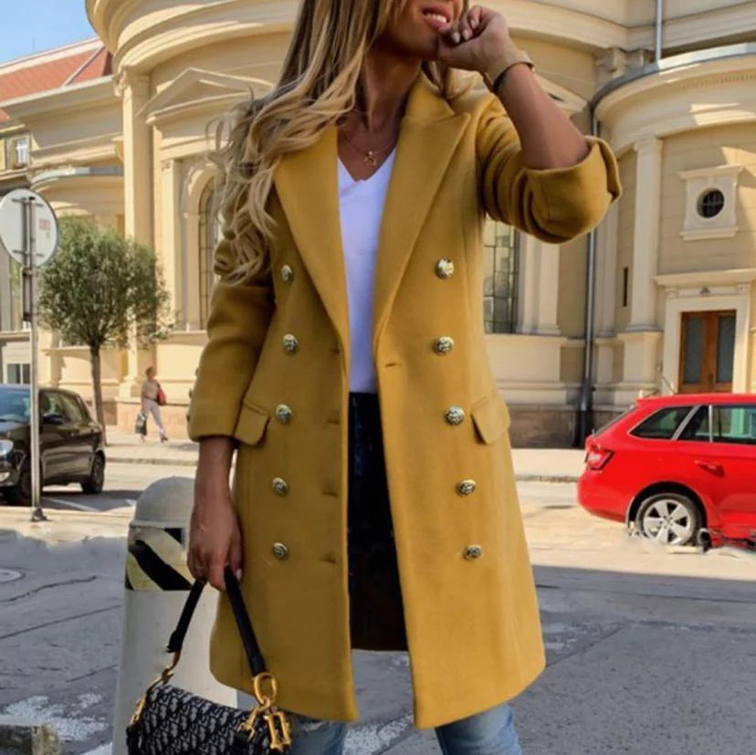 Blends Women Long Coats Trench Notch Collar Double Breasted Vintage Elegant - melvincucci